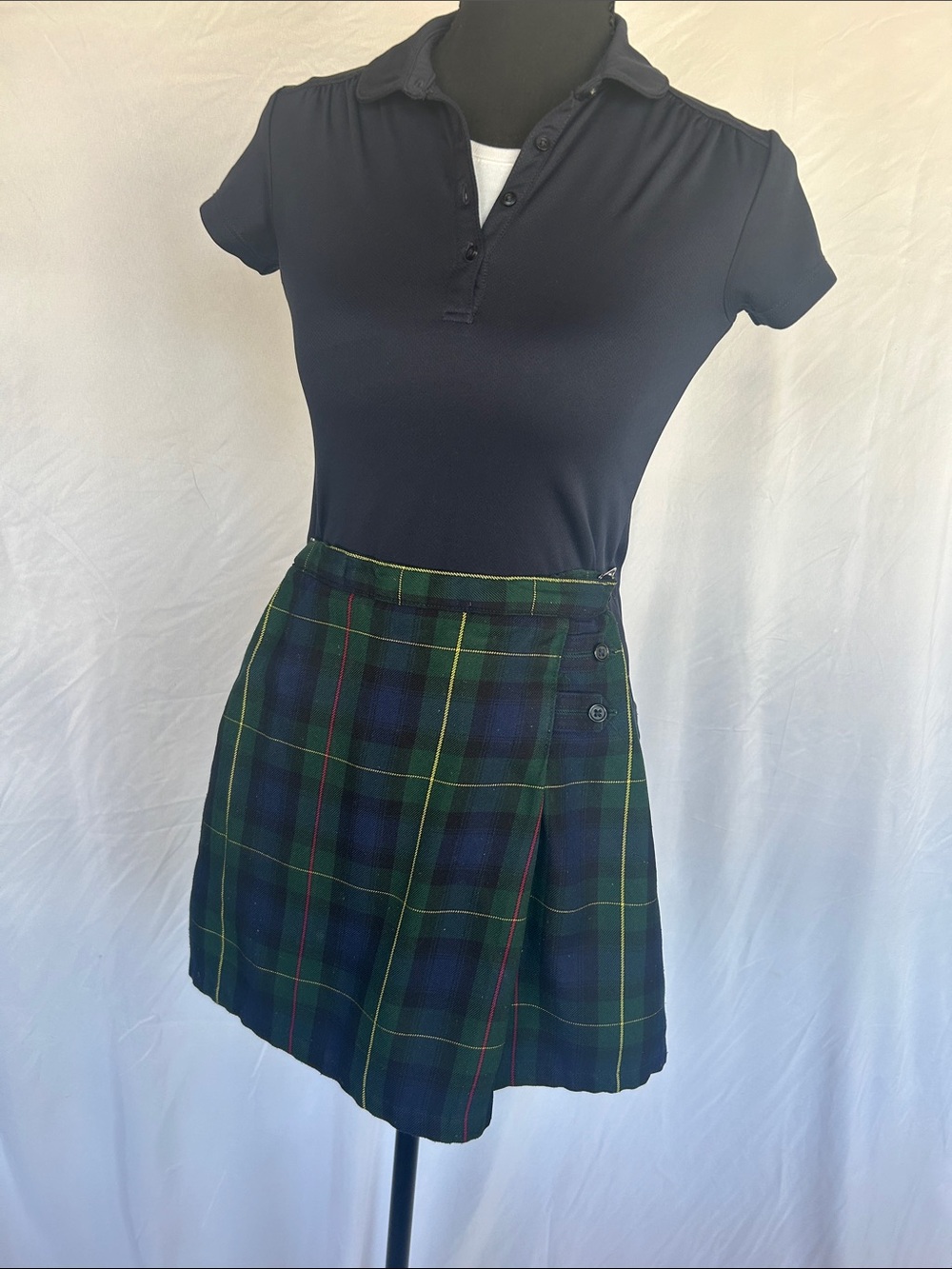 Lands' End Green and Navy Plaid School Skirt